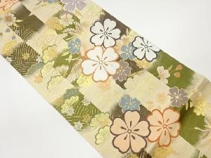 縞に桜・松鶴模様織出し袋帯